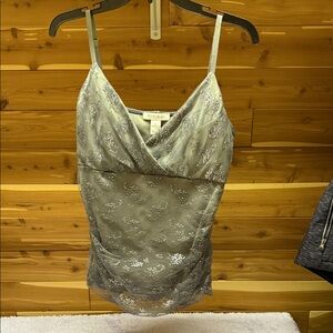 White House Black Market Silver Lace-Overlay Camisole